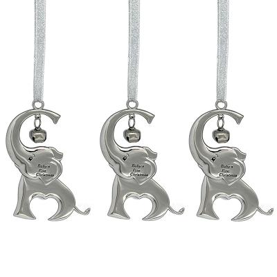 China Christmas Day Decoratiom Party and New Holiday Supplies Baby Keepsake Silver Elephant Christmas Ornament with Silver Bell, Baby's First Christmas Ornaments for sale