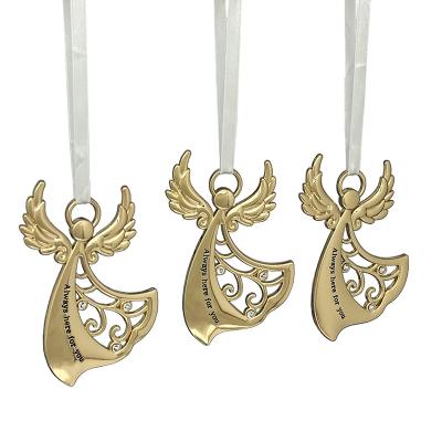 China Christmas Day Decoratiom Eco-Friendly Always Here For You Angel Christmas Ornament for Christmas Tree, Gold Metal Angel Christmas Tree Ornament for sale