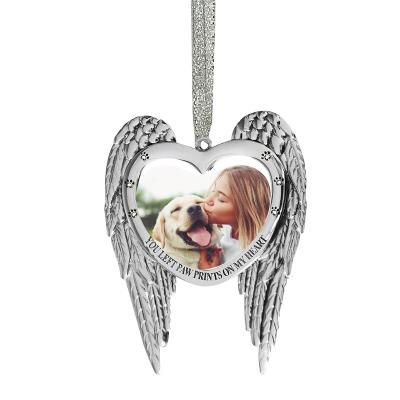 China Christmas Day Decoratiom Dog Keepsake Angel Wings Photo Ornament for Christmas Tree, Pet Memorial You Left Paw Print On My Heart Photo View Ornament for sale