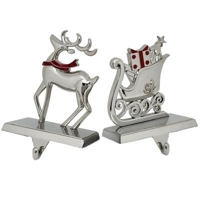 China Christmas Day Decoratiom in Christmas Stocking Racks for Mantel Set of 2, Christmas Reindeer and Sleigh Stocking Racks for Fireplace Mantel for sale