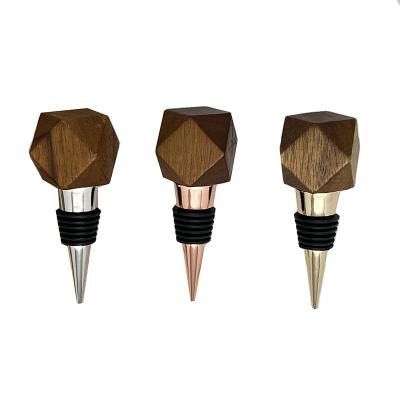 China Viable Accessories Wooden Art Wine Stopper, Wholesale Custom Reusable Logo Wine Bottle Wine Top Stopper Beverage Wooden Handle Handmade for sale