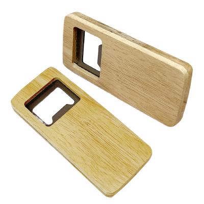 China Viable Bar Kitchen Accessories Party Gift Personalized Square White Handle Beer Stainless Steel Portable Wooden Bottle Opener for sale