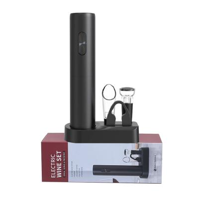 China Viable 4 In 1 Automatic Battery Operated Wine Bottle Opener Set With Aluminum Opener And Cutter And Vacuum Stopper And Wine Pourer And Base for sale