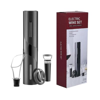 China Viable Black 4 in 1 Automatic Electric Wine Opener Set with Wine Opener, Twist Foil Cutter, Wine Pourer and Vacuum Wine Slider Stopper for sale