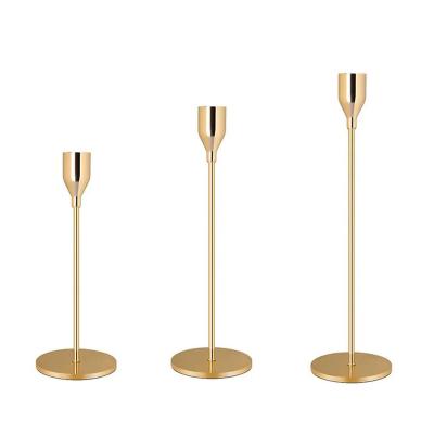 China Home Decor Gold Candle Holders Set of 3 for Taper Candles, Wedding Custom Modern Wholesale Vintage Pillar Gold Taper Candlestick Holders for sale