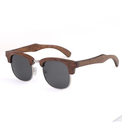 China Super Hot Selling Wooden Sunglasses Retro Wooden Half Frames TAC Polarized Lens Sunglasses Bamboo Women for sale