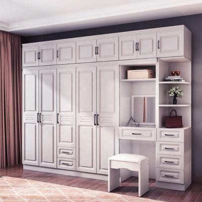 China MDF (Others) Euro Style White Color Adjustable Melamine Wooden Wardrobe Designs With Mirror Dress Table for sale