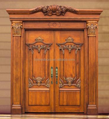 China Swing Front Entry Solid Wood Hand Carved Double Door for sale