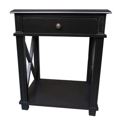 China Solid Wood Hamptons One Drawer Bedside Lamp Table Nightstand Black for sale