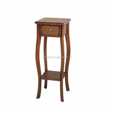 China High Quality Indoor Decorative Wooden Flower Plant Stand Corner 2 Tiered Plant Flower Stand With 1 Drawer for sale