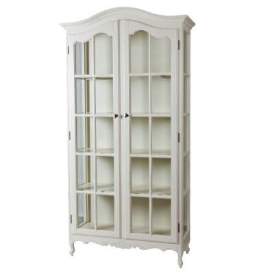 China French Country Style White Wooden Carved Bookcase With Glass Door for sale