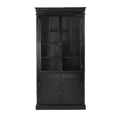 China (Others) French Provincial Adjustable 2 Living Room Cabinets Wooden Door Glass Display Cabinet in Black for sale