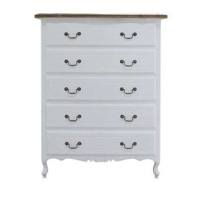 China Chest 5 Drawers Stacked Dresser Cabinet Oak Top French Provincial Furniture Antique White for sale