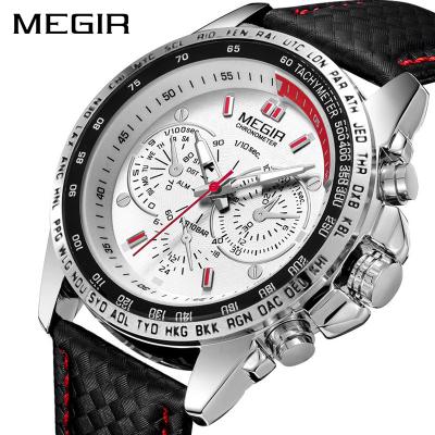 China MegirTop Brand Automatic Leather Strap Luxury Drop Shipping Date Masculine Mens Watch Sports Quartz Wristwatches for sale