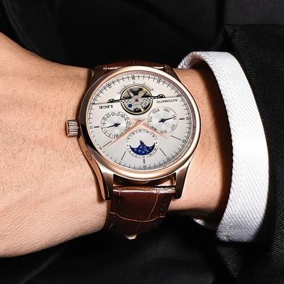 China LIGE 6826 automatic date casual watches fashion leather watches for men mechanical skeleton automatic wristwatch for sale