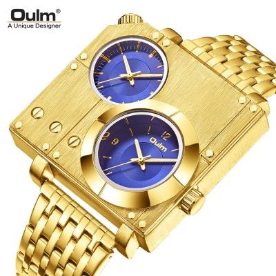 China Oulm 5024 Chronograph Two Time Zone Stainless Steel Quartz Clock Relogio Masculino Luxury Unique Gold Male Watch for sale