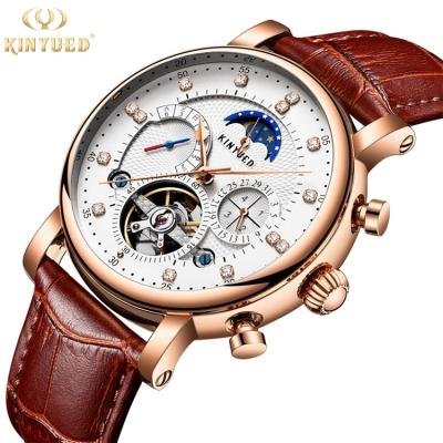 China High Quality Cheap Automatic Luxury Calendar Moon Phase Tourbillon Date KINYUED J025 Mechanical Man Watch for sale