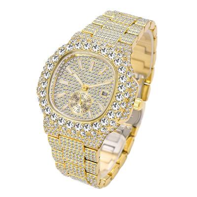 China Hip Hop MISS FOX Non-Specific Top Stainless Steel Synchronizes Full Diamond Gold Automatic Date Quartz Men's Watch Waterproof for sale