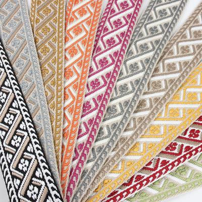 China Custom Multicolor Ethnic Pattern Elastic Polyester Webbing Jacquard Nylon Webbing For Garment Belt Bags Shoes Pet for sale