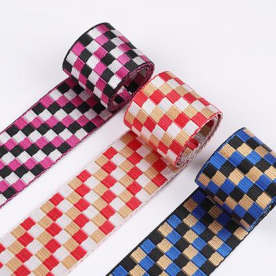 China Multicolor Elastic Apparel Accessories Bag Premium Jacquard Nylon Webbing Plaid Jacquard Non-Slip Tape Customized Shoes Belt for sale