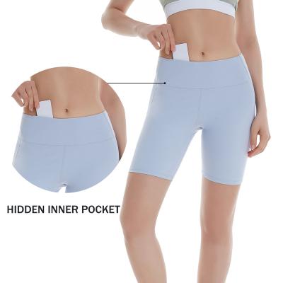 China Breathable Women's Sports Yoga Shorts High Waist Workout Pants Suite Custom Tight Hidden Pocket Gym Fitness Sportswear for sale