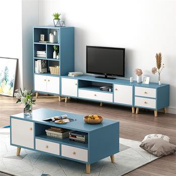 China Customizable Office Home Furniture Luxury Modern Wood Cabinet Stand TV Stand With Tea Coffee Table Set for sale