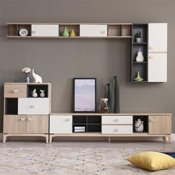 China Luxury Modern Simple Wall Unit Designs MDF UV Solid Wood Unit Led TV Stand Cabinet for sale