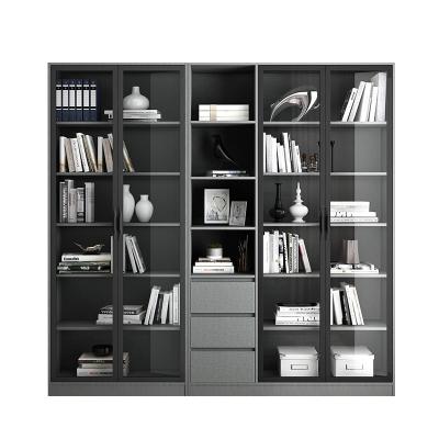 China (Size) Modern Furniture Two or Three Door Bookshelf Nordic Dark Gray Tempered Glass Bookcase Simple Adjustable Durable Combination for sale