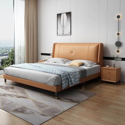 China Modern Design Bedroom Furniture Foldable Upholstery Soft Luxury Twin Queen Wood Frame Leather Queen Size Beds Double for sale