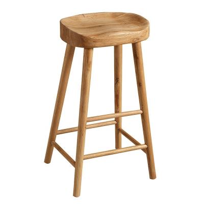 China Nordic minimalist high quality natural wood color milk tea restaurant vintage style white oak solid bar stools for sale