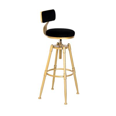 China Luxury Creative Style Soft Velvet Cushion Creative Dining Colorful Gold Painted Foot Ergonomic Cafe Iron Single Bar Stool for sale