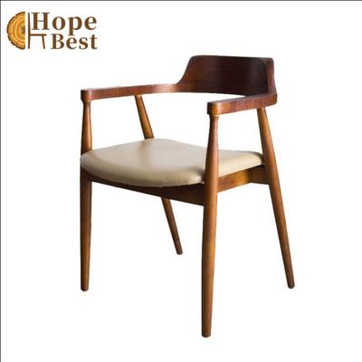 China Super Comfortable Nordic Solid Design Cafe Hotel Lounge Restaurant Party Wooden Simple Antique Leisure Upholstered Retro Seat Armrest Chairs for sale