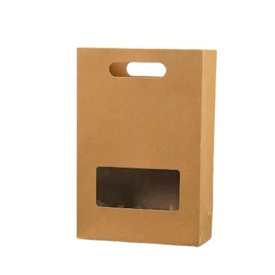 China Recycled Materials Custom Printed LOGO Flip Window Kraft Paper Gift Hand Cartons Folding Kraft Paper Bag for sale