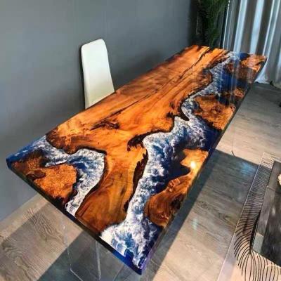 China OEM Custom Order Epoxy Resin Table Top 6ft*3ft With River Kiln Dried Design Beach Sea Slab Tree Clear Epoxy Table Top for sale