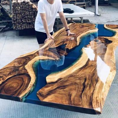 China Modern Factory Custom Epoxy Resin Table Top With Wood Slabs Moq 1 Piece 3ft*3ft Stock Ready To Ship Luxury River Table for sale