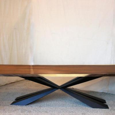 China Solid Walnut Live Edge Black Metal Legs Modern Wood Slab Dining Table Table OEM Mid Century Furniture Walnut for sale