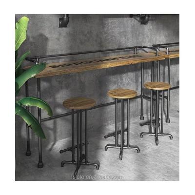 China Contemporary Bar Furniture Bar Table with Solid Wood Barstool Table Top with Waterpipe Leg, Custom Size for sale