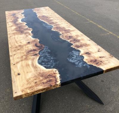 China OEM Factory Wholesale Epoxy Resin Dining Table Made From France Poplar Wood Slab Custom Order River Table For Dining Room Furniture for sale