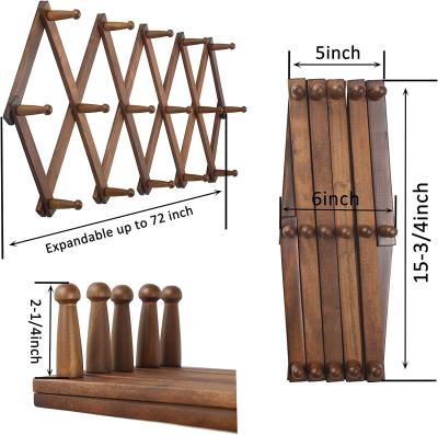 China Cheap and Useful Wall Hanger, Expanding Wooden Coat Rack Wall Mounted, Hat Rack for Wall, Accordion Wall Rack for Hats, 16 Peg Hooks, Rustic for sale