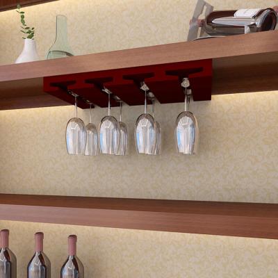 China Viable Wall Mounted Solid Wood Wine Cup Rack Stemware Drying Rack Wooden Wine Glass Rack Under Cabinet for sale