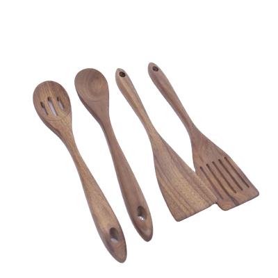 China Custom Logo Eco-Friendly Natural Acacia Spoon Turner Kitchen Utensils Wood Stocked Set of 4 for sale