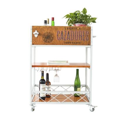 China Modern Custom Logo Utility Service Push Hand Food Cart Hotel Dining Party / Home /weeding / Wooden Bar Cart for sale