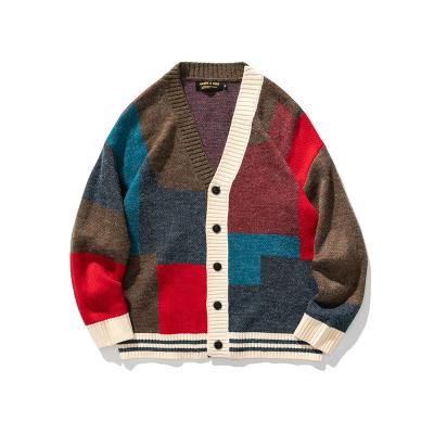 China V Neck Vintage Color QUICK DRY Custom Block Knitted Cardigan Sweater For Men for sale