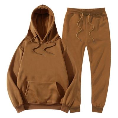 China OEM Breathable Custom Solid Color Fleece Hoodie Pullover & Jogger Casual Two Piece Tracksuit For Men for sale