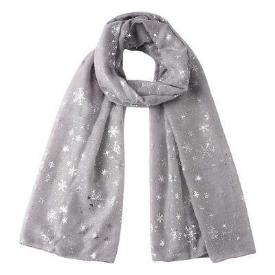 China Snow Foil Printing Christmas Gift Polyester Snow Foil Printed Custom Shiny Metallic Shawl Hijab Scarf For Women for sale