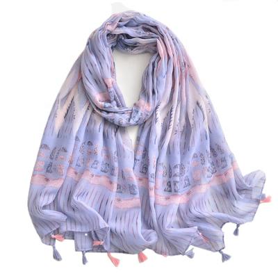 China Autumn Women's Soft Winter Fashion Polyester Acrylic Geometric Printed Tassel Shawls And Scarves for sale