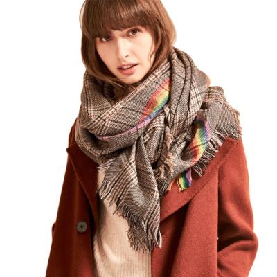 China Plaid Winter Hijab Women Scarves Shawls Fringed Edge Wool Plaid Scarves 100% Wool Scarf For Women for sale