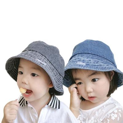 China Wholesale Vintage Vintage Plain Cotton Denim Boys Girls Sun Protection Drop Bucket Hat Kids Bucket Hat for sale