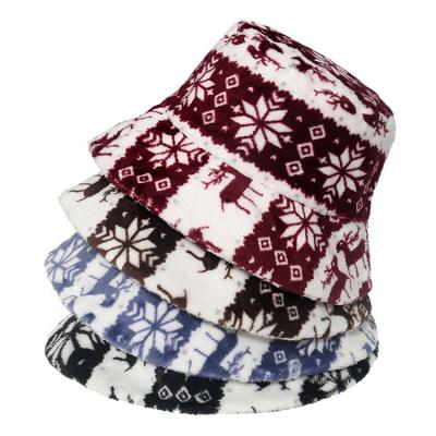 China Adjustable Berber Fleece Elk Festival Polyester Men Women Winter Bucket Hat Christmas Bucket Hat Polyester Bucket Hat for sale