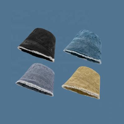 China Denim Women's Denim Vintage Washed Denim Simple Bucket Hat Bucket Caps Wholesale Bucket Hat for sale